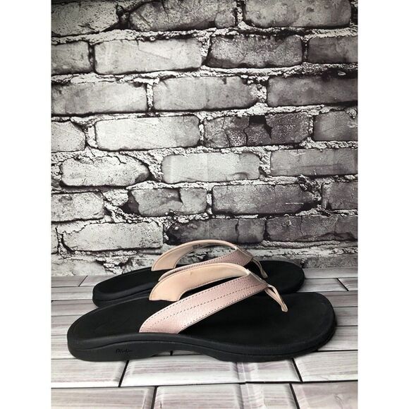 OluKai Ohana Pink Synthetic Black Flip Flops Beach Sandals Women Sz 11M US/41EU - Picture 7 of 16